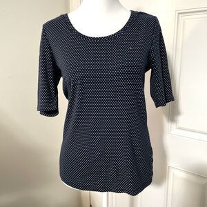 Tommy Hilfiger Womens Top Large Blue Polka Dot Short Sleeve Round Neck Shirt